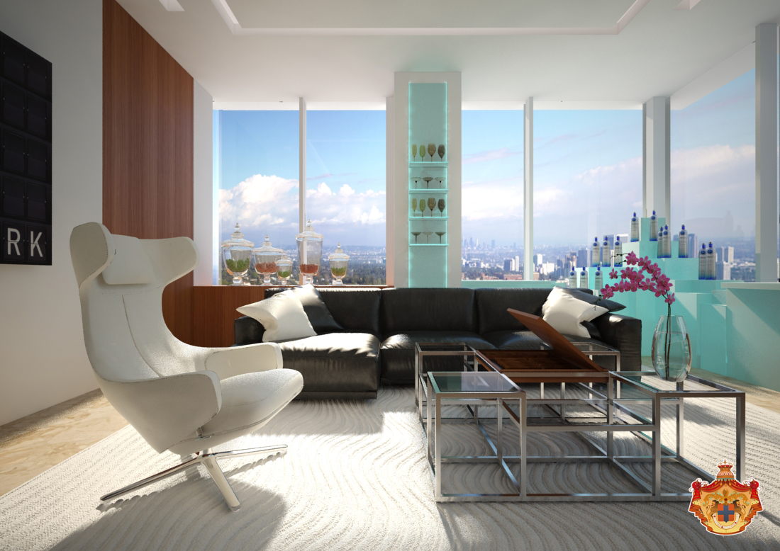 Private lounge white chair black sofa